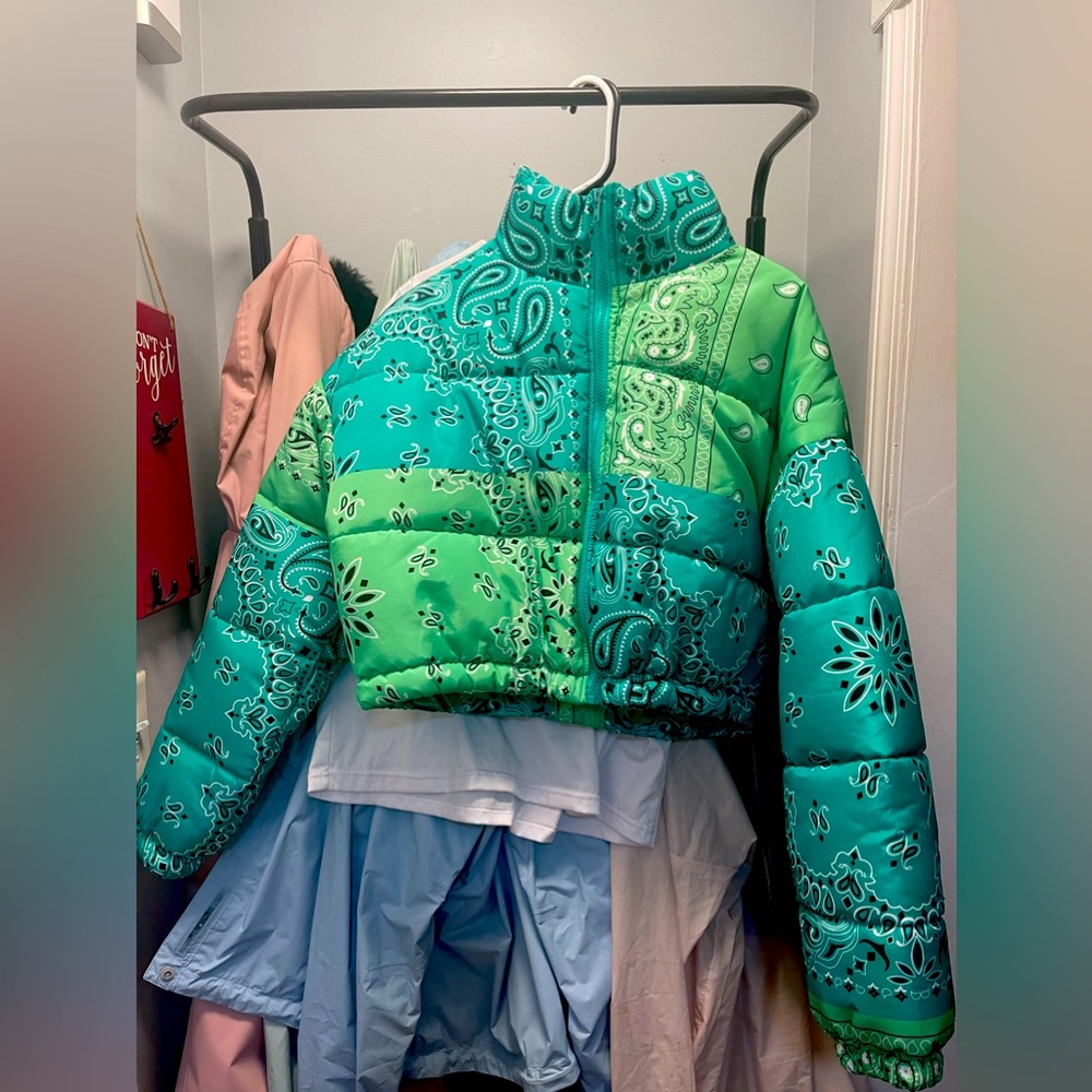 Green Bandana Puffer Jacket Gem